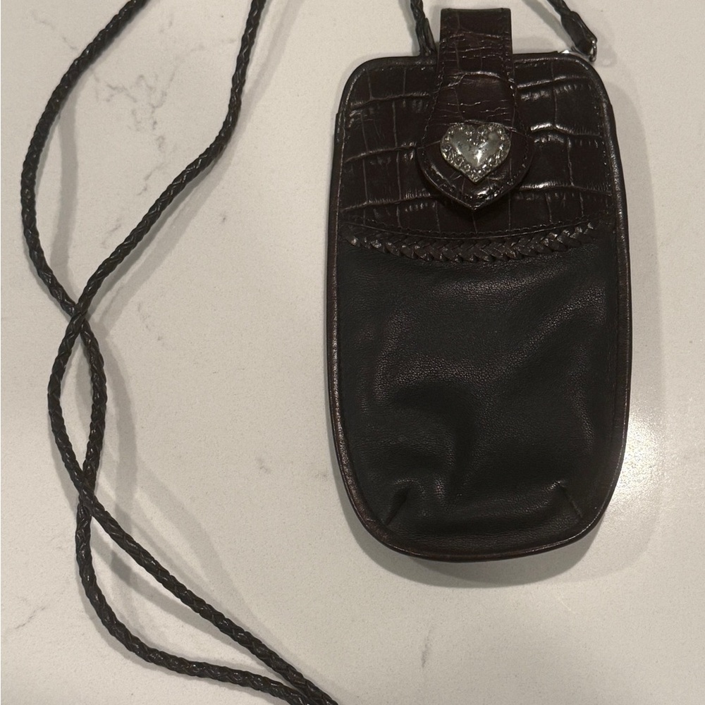 VTG BRIGHTON Black & Brown Leather Mini Crossbody Pouch Sunglasses/Glasses Case